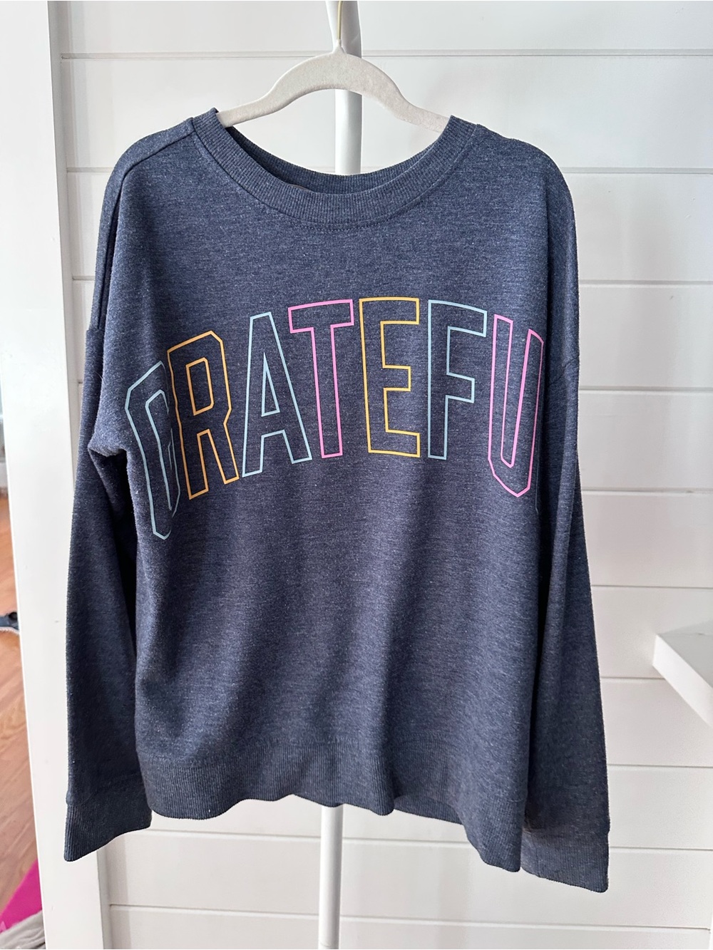Stitch Fix Kids Grateful Navy Crewneck Sweatshirt with Multicolor Lettering